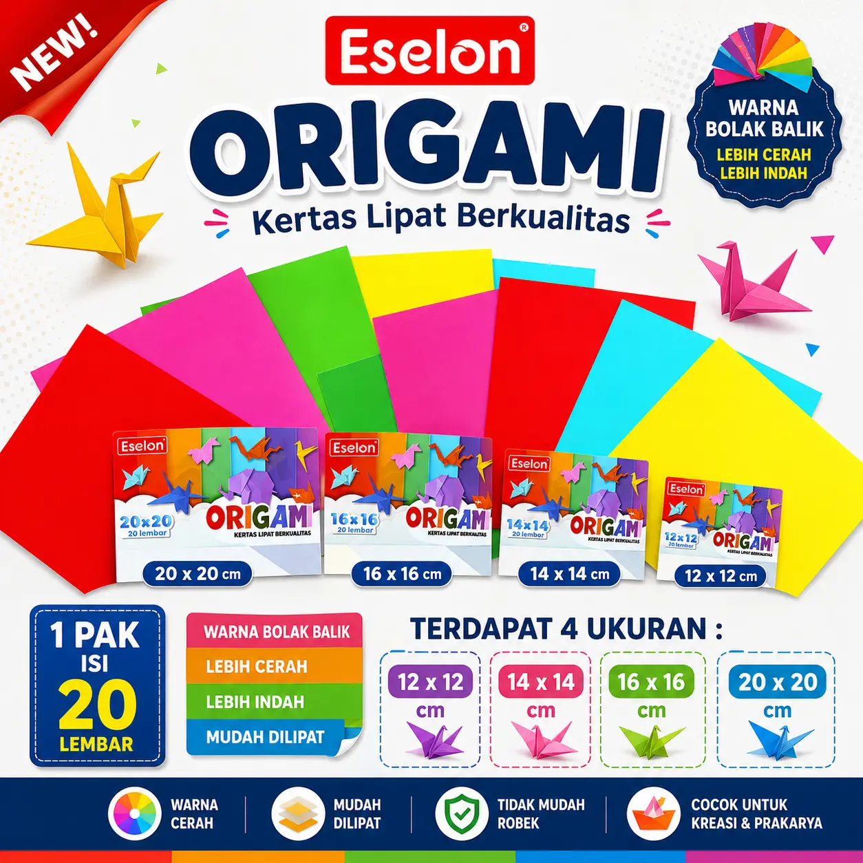Kertas Origami 2 SISI WARNA / Kertas lipat Warna ESELON