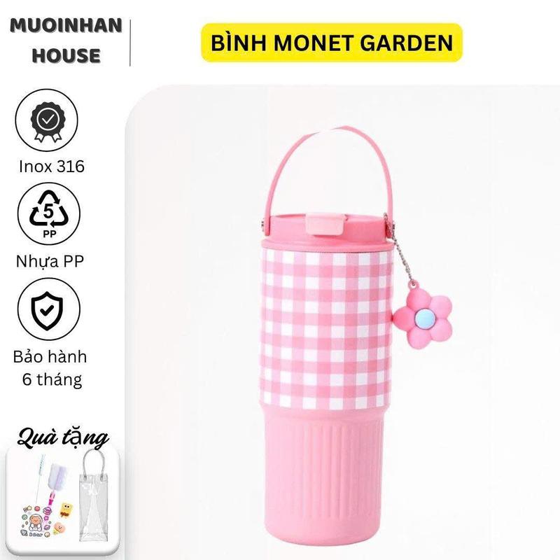 Bình Giữ Nhiệt Monet Garden, Cốc Giữ Nhiệt Happy Supply Chain, tặng kèm túi đựng cọ rửa
