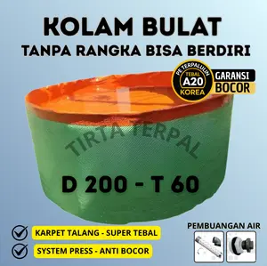 Kolam Terpal Bulat Diameter 200 cm Tinggi 60 cm / D200 T60 Bisa berdiri tanpa rangka Untuk Budidaya Ikan Lele, Gurame, Nila, Patin, Cupang
