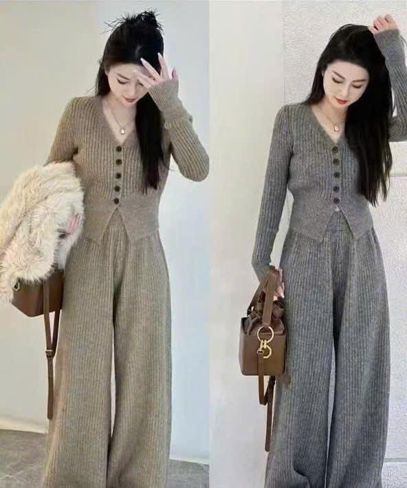 ( Hàng QCCC ) Sét Bộ Len Cúc Áo Dáng Ôm Mix Quần Thụng Suông Dành Cho Nữ Hách Dáng by T.LINH STORE 68