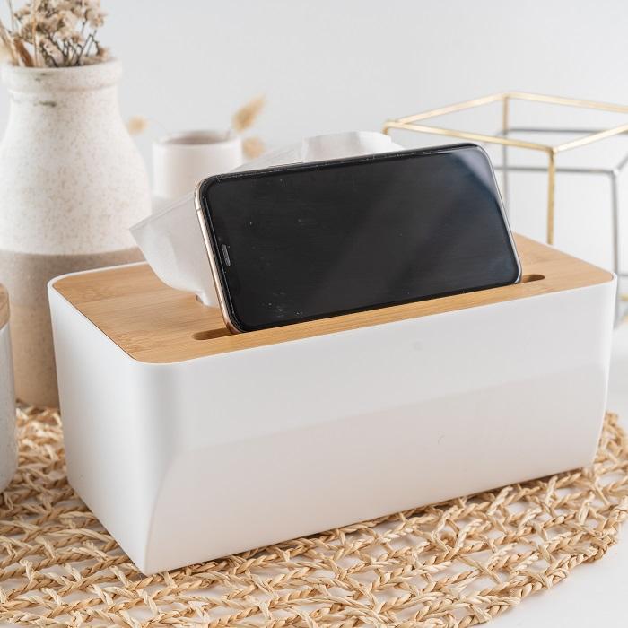 RUMAUMA Wood Tissue Box With Smartphone Holder - Kotak Tissue Kayu 4