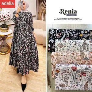 Gamis Renia  dua susun motip  Bunga rayon premium wanita Muslim