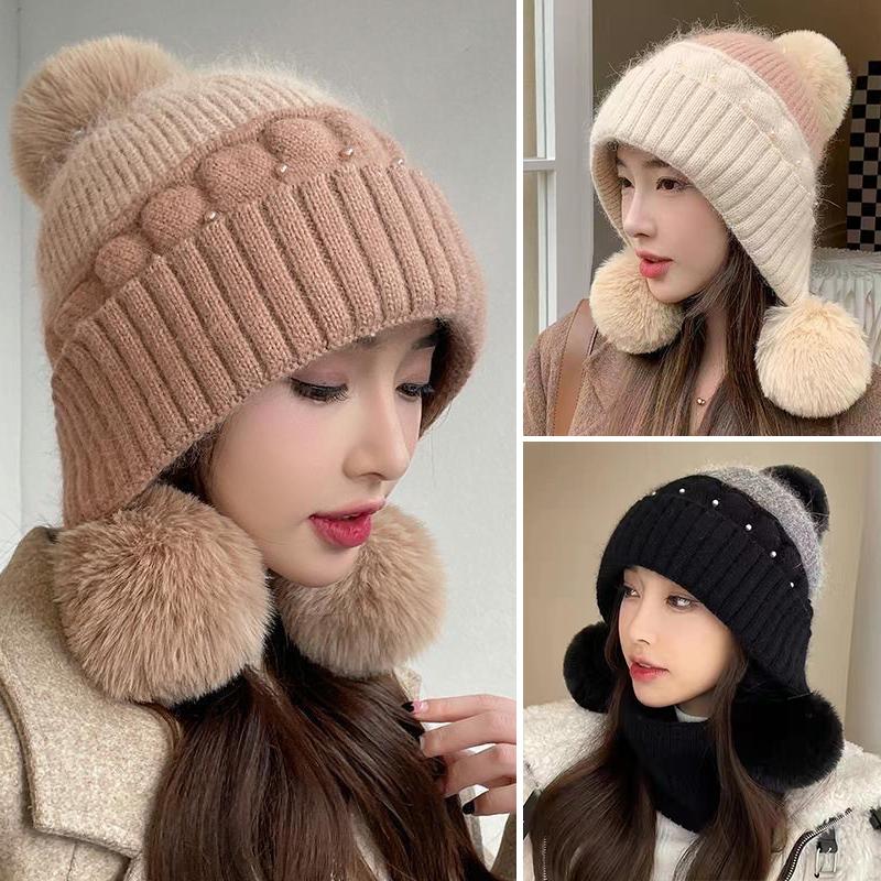  Mũ Bảo Vệ Tai Dệt Kim Mùa Đông Dành Cho Phụ Nữ Mũ Len Ấm Áp Đi Xe Đạp Ngoài Trời Chống Gió Mũ Ấm 