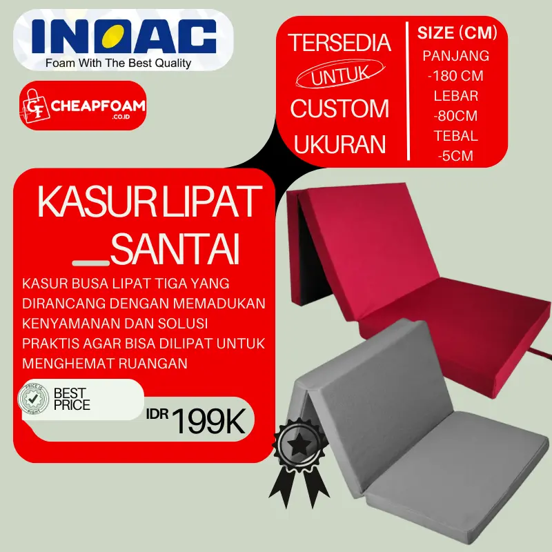 Kasur Lipat 3 Busa Inoac Original Matrass Kasur Santai kasur Lipat Pesantren 180cmx80cmx5cm