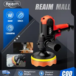 REAIM Mesin Poles Mobil 5 Inch 400W 12000RPM Polisher Mobil Listrik Alat Poles Mobil Profesional Mesin Polisher Body Mobil Untuk Detailing Salon Mobil Bengkel Otomotif Perawatan Cat Mobil Kuat Stabil Hasil Mengkilap Tahan Lama