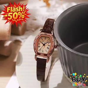 นาฬิกาผู้หญิง พร้อมสต็อก ดีไซน์ย้อนยุค ทรงบาร์เรล หนังสีน้ำตาล หรูหรา ราคาไม่แพง ขั้นสูง มีสไตล์ ปี 2025