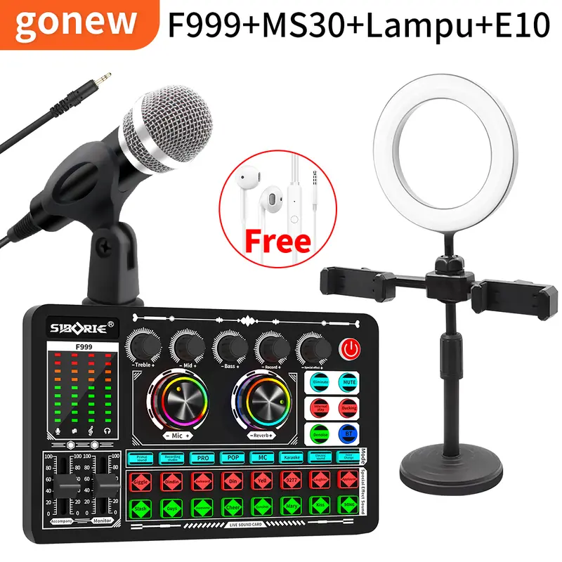 Bonkyo Paket Streaming Lengkap F999X: Sound Card Mikrofon M100