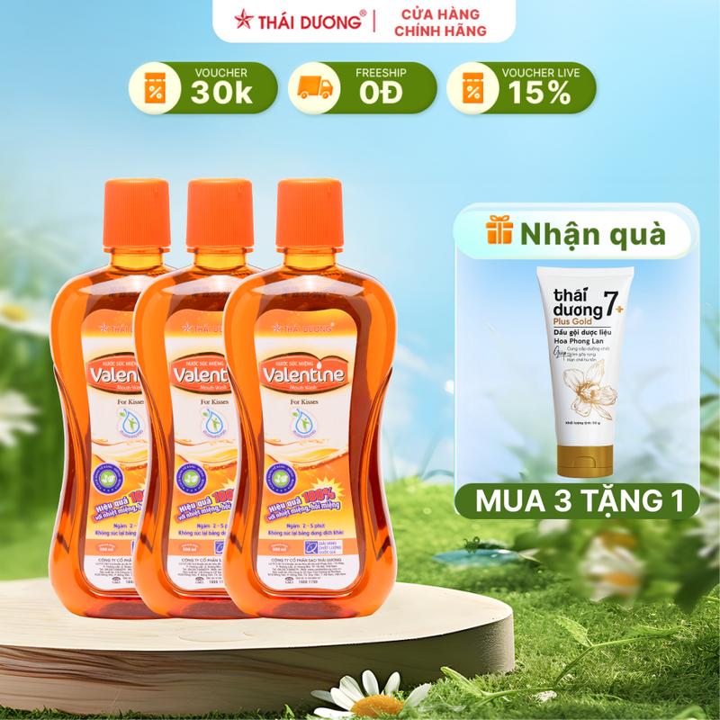 [Live - Mua 3 tặng 1] 03 Nước súc miệng Valentine (Chai 500ml)  TẶNG DẦU GỘI/dầu xả/sữa tắm Thái Dương 7 Plus Gold 50ml - Sao Thái Dương