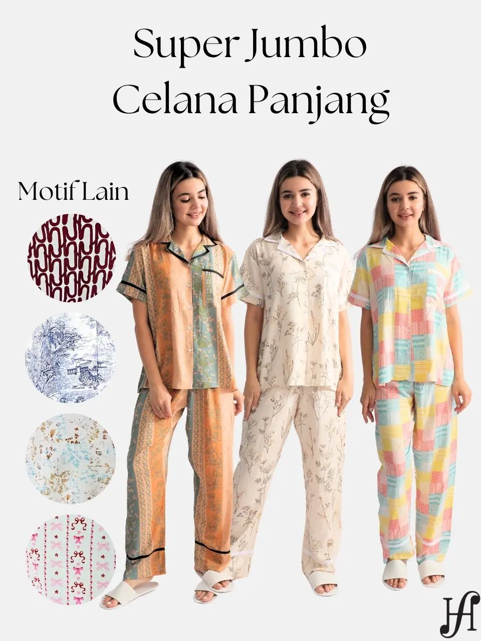 Happy Sleepwear One set Super Jumbo Lengan Pendek Celana Panjang  Wanita | Bahan Rayon | Setelan Baju tidur / Piyama / Pajamas Perempuan Bumil Busui Friendly