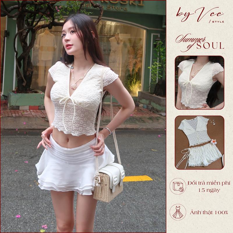 Áo thun trắng xinh xắn nơ ngọc trai - Byvee Style