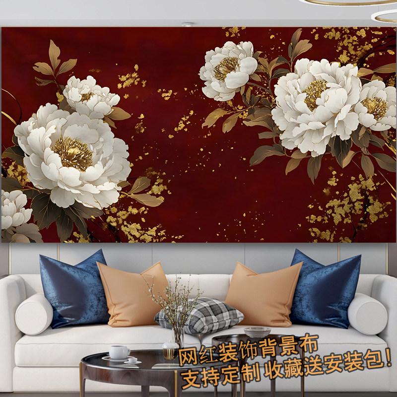 Lukisan peoni bunga nasional bergaya Tionghoa untuk dekorasi ruang tamu, kantor, dan penyewaan rumah, kain latar dinding, karpet gantung untuk live streaming populer Lukisan peoni bunga nasional bergaya Tionghoa untuk dekorasi ruang tamu, kantor, dan penyewaan rumah, kain latar dinding, karpet gantung untuk live streaming populer