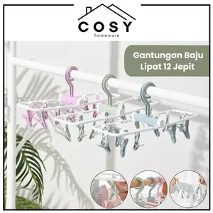 COSY Gantungan Baju Lipat Jepitan 12 in 1 Hanger Jemuran Baju Plastik Tebal / Hanger Kaos Kaki Baju Bayi Multifungsi