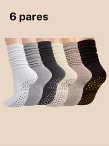 Calcetines de yoga para mujer a media pantorrilla, antideslizantes para pilates y fitness, calcetines deportivos para cuerda de saltar y entrenamiento de baile en interiores, paquete de 6 pares