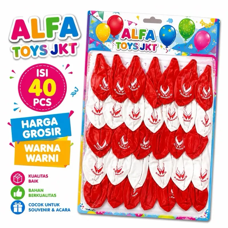 ISI 40 PCS MAINAN BALON MERAH PUTIH