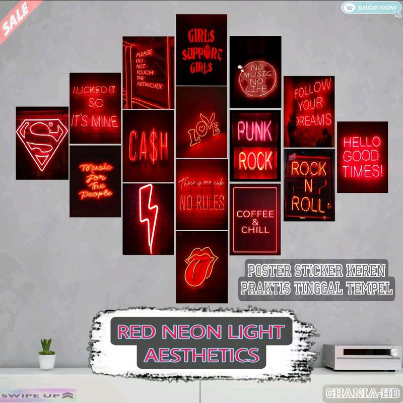 [POSTER STICKER] RED NEON LIGHT AESTHETIC BAHAN STICKER A6 5 - Shop ...