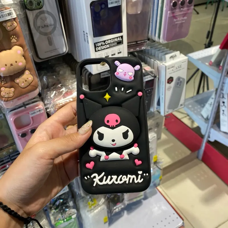 2in1 Luxury Silicone 3D Cute Cartoon With Pop Socket Standing Case 1