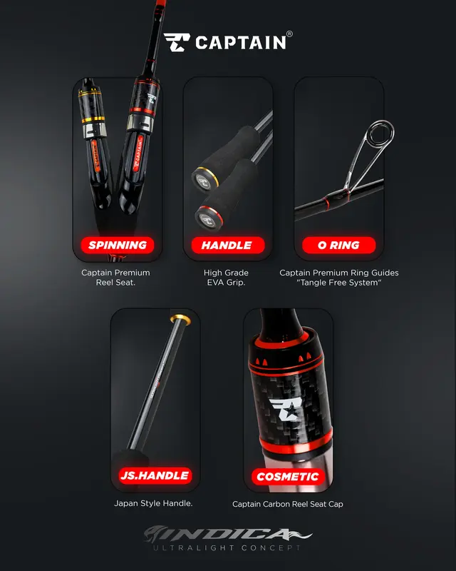 Joran Pancing, Joran Captain Carbon INDICA UL, X - Carbon, 1,98m 2,10m, 2-6lbs Japan Style Handle BONUS PAPER CORE 1