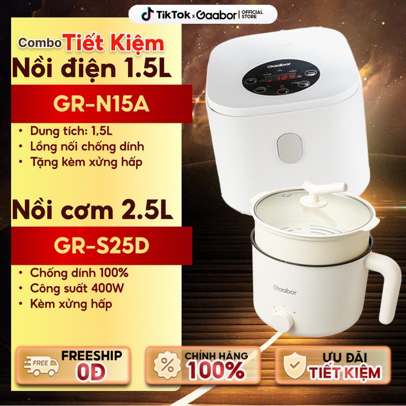 Combo Tiết kiệm | Nồi diện đa năng GR-N15A dung tích 1.5 lít lòng nồi 1.3 lít 600W & Nồi cơm diện tử GR-S25D dung tich 2 lít lòng nồi 1 lít 400W lòng nồi phủ lớp chống dính tiện lợi Nấu ăn Nấu Cơm Cooker Nồi Cơm Điện