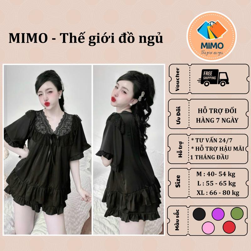   Mã 01  Đồ Ngủ Tiểu Thư Cổ Ren Đính Nơ Xinh Xắn - Mẫu Babydoll tay ngắn quần đùi Bigsize MiMo Thế giới đồ ngủ 