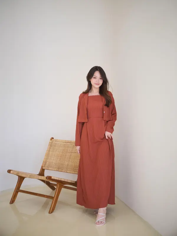 Nara Long Dress One Set Blazer / Casual Dress Wanita Pinggang Karet / Gamis Dress Blazer 0