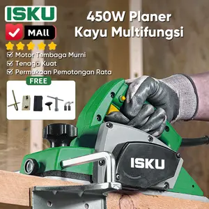 ISKU Mesin Ketam Listrik 450W Planer Kayu Elektrik Motor Tembaga Berkualitas Tinggi Pisau Baja Kecepatan Tinggi Hasil Serutan Rata Lubang Serpihan Besar Sabuk Fleksibel Pengaturan Kedalaman 0-1mm