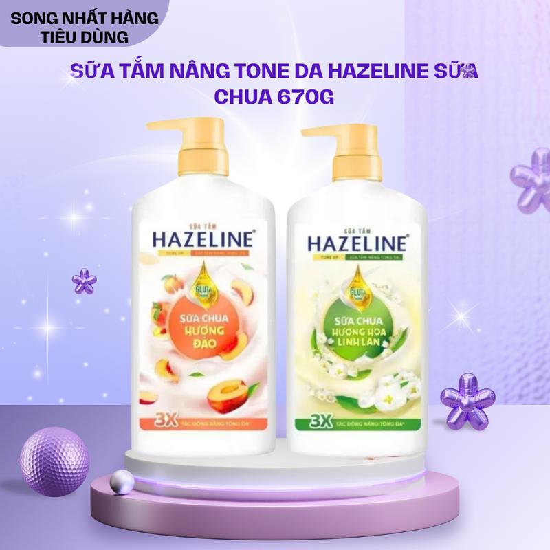 SỮA TẮM NÂNG TONE DA Hazeline SỮA CHUA HƯƠNG ĐÀO HƯƠNG LINH LAN 670G