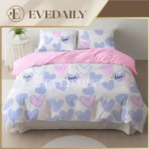 Bedcover Set Motif Love Blue Mix Baby Pink - 90x200 - 200x200 - evedaily