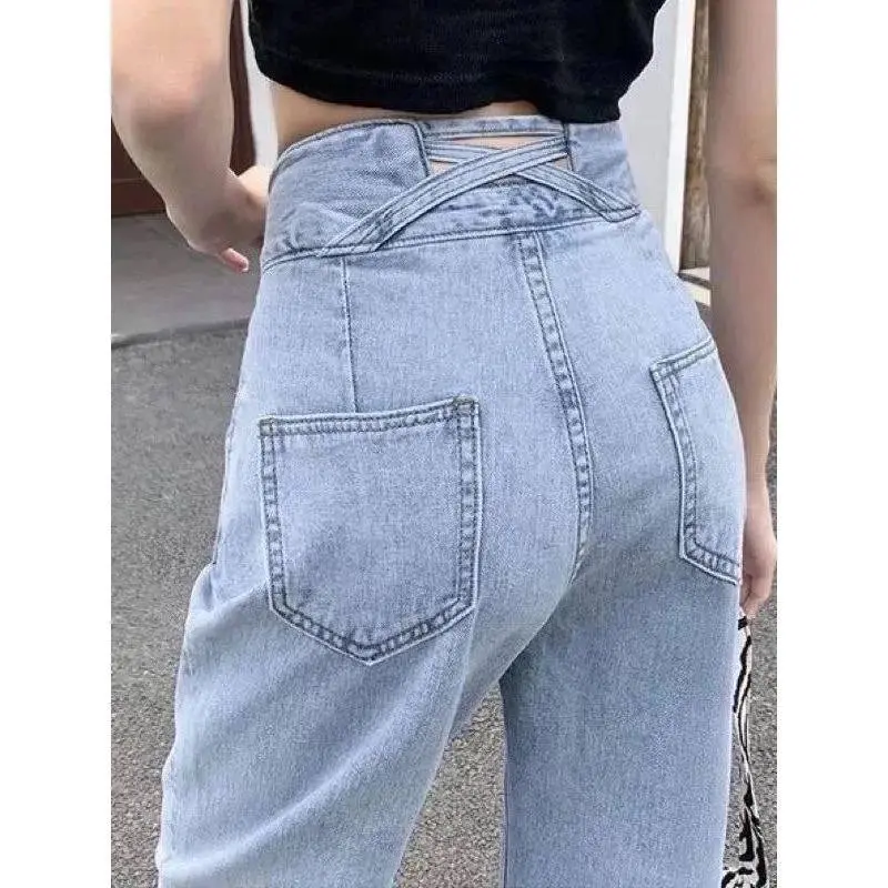 Celana Jeans Wanita Kulot Silang Highwaist Loose Korean Style Kekinian