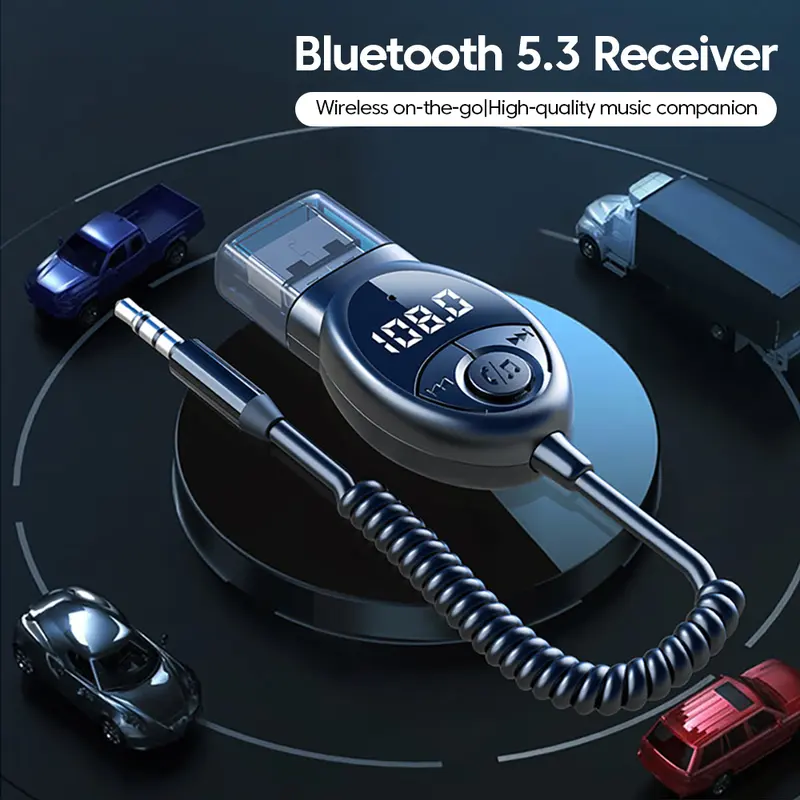 Bộ thu Bluetooth không dây 5.3, bộ chuyển đổi USB sang giắc cắm 3,5 mm, Âm thanh, AUX, màn hình kỹ thuật số, Mic nhạc, rảnh tay, bộ thu Bluetooth ô tô cho loa ô tô  Nghe Nhạc Phụ Kiện 4