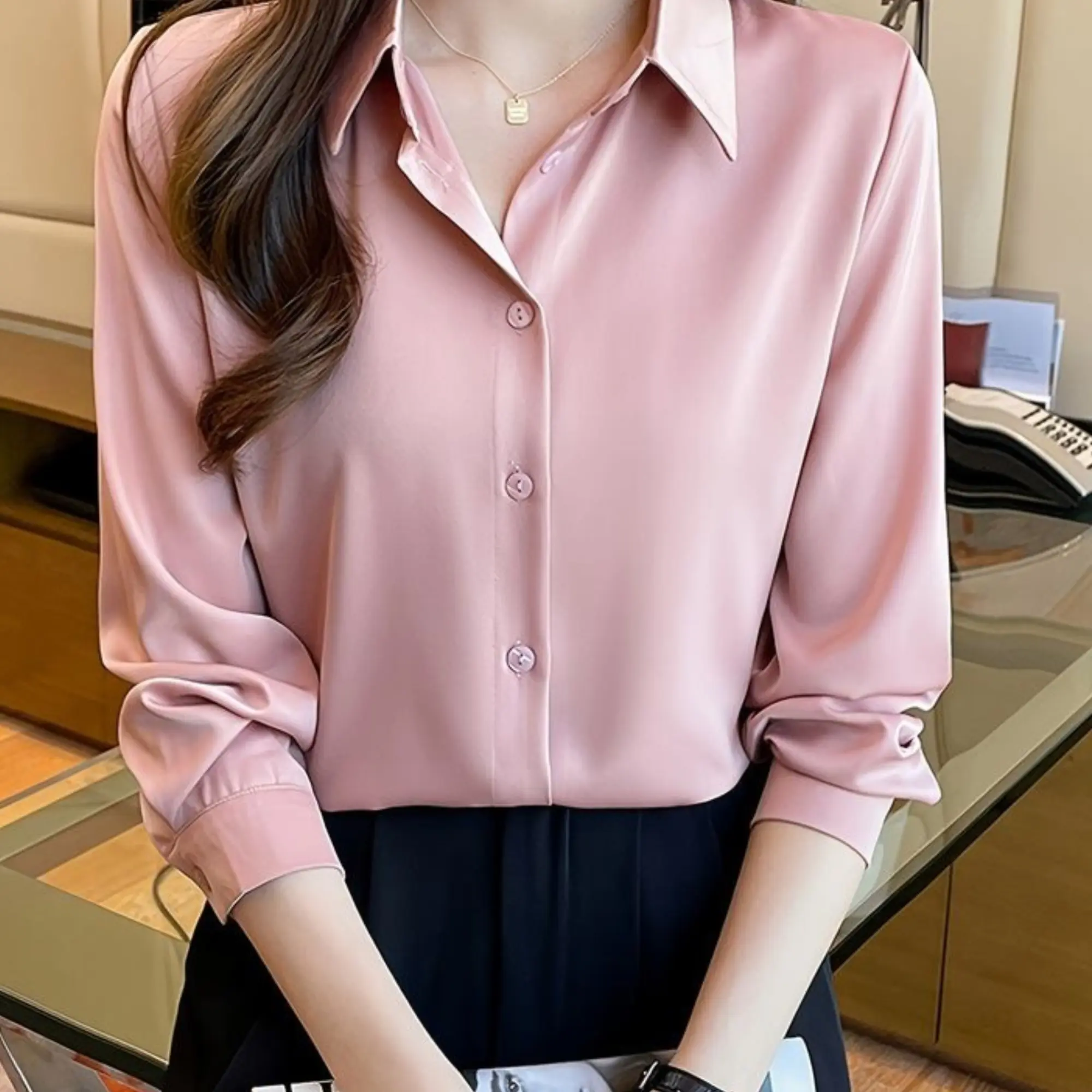 Kemeja Kerja Wanita Basic Polos Lengan Panjang  Korean Style Matt Shakilla Twill Adem Dan Nyaman