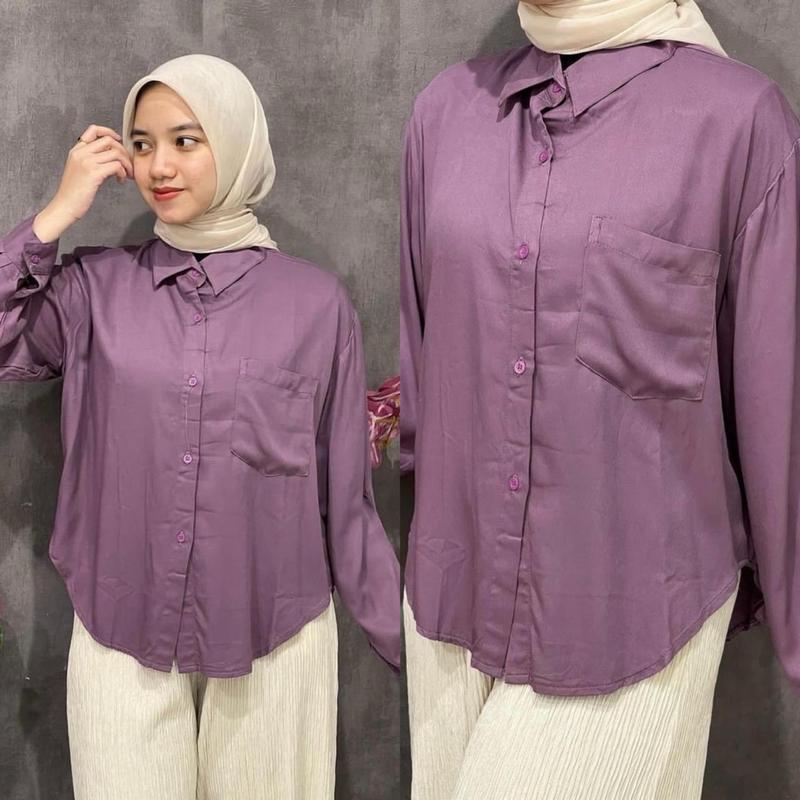KEMEJA SAKU SATU RAYON TWILL KEMEJA BASIK LENGAN PANJANG POLOS 1