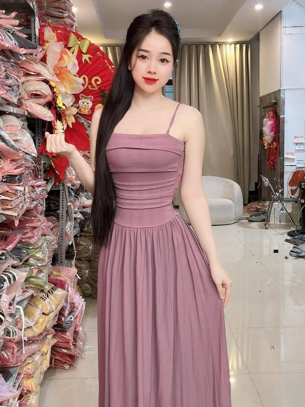 C019 Đầm thiết kế form xoè váy hela hai dây vải co dãn mặc mát che mỡ bụng xếp ly cách điệu by Thương Lê C019