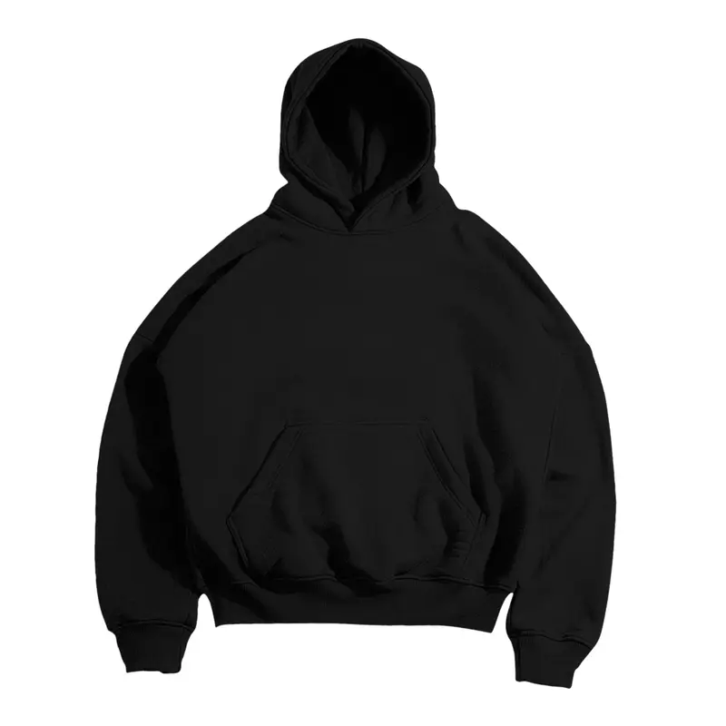 Ourluck - Hoodie Boxy Fit Hitam Polos 300 GSM Unisex 0