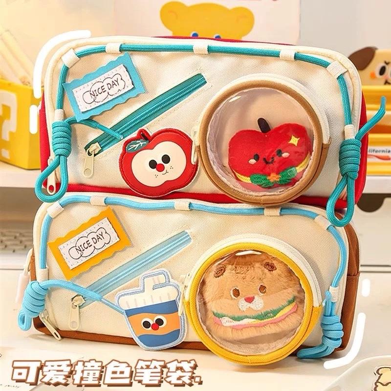    Tặng gấu bông  Túi đựng bút nhiều ngăn TB48 hộp bút nhiều ngăn  hộp đựng bút cỡ lớn 9 ngăn vải dày dặn khoá kéo chắc chắn vừa thước 20cm và máy tính hộp bút học sinh Kami 