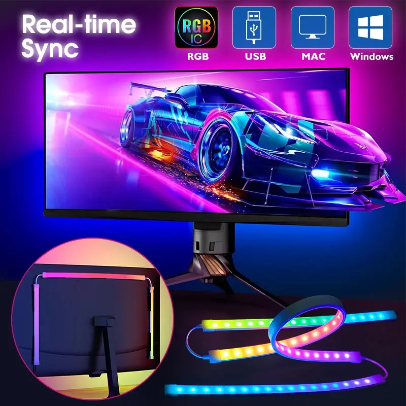 Immersion RGB Computer Screen Synchronization Light Strip, USB 5V Dream Color PC Backlight Pickup Light for Game Room