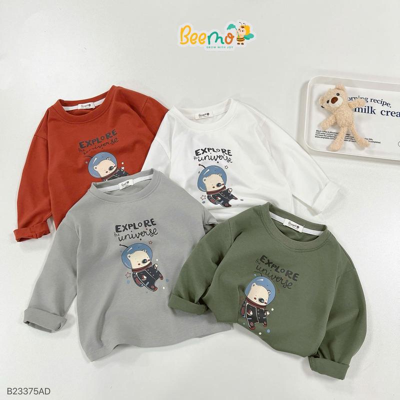  Áo thun Beemo dài tay cho bé trai in hình phi hành gia gấu chất liệu cotton mềm mại từ 1 đến 7 tuổi B23375AD 