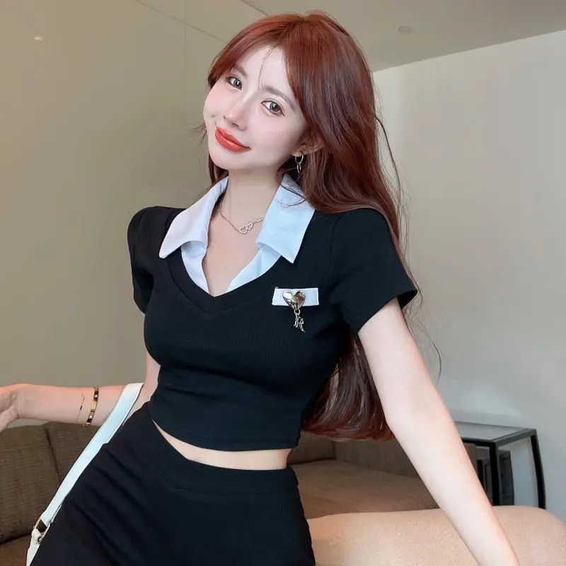 Áo Polo, Hàng Mới Về Mùa Hè, Thiết Kế Dễ Thương Và Gợi Cảm, Ngắn Tay, Dành Cho Nữ, Ôm Sát, Bó Eo, Bó Sát, Phong Cách Cô Gái Nóng Bỏng, Áo Ngắn, Thiết Kế Đẹp Women Top