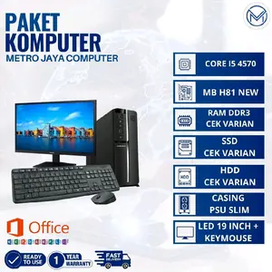 PC Rakitan Full Set Core i5 4570 H81 New DDR3 SSD HDD LED 19inc Keyboard Mouse USB Logitech MK120 Instalasi Windows Office Komputer Monitor