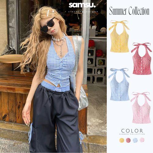 [ XẢ HÀNG ] Áo Croptop Cổ Yếm Cột Dây Basic Quyến Rũ Phối Mọi Outfit Mùa Hè Samsu.clothing_saigon
