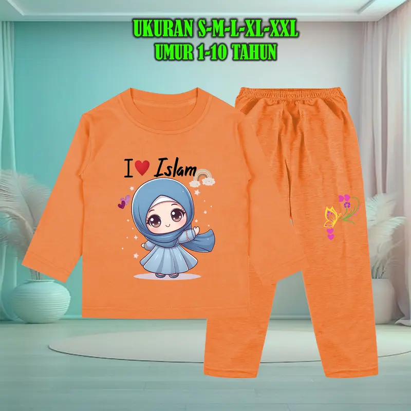 Setelan Baju Anak Tidur Gambar Anak Soleh Muslim Lengan Panjang dengan Sablon Berkualitas - Baju Anak Fashion Celana 6
