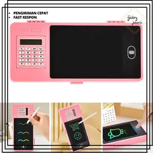 GALERY Kotak Pnsil Case Kalkulator LCD 2in1 Writing Drawing Box Case Ukuran Besar Pncil Drawing Pad Edukasi