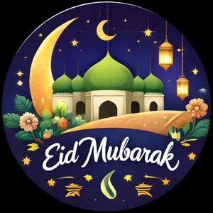 Stiker Toples Lebaran Bulat 9 Cm Motif Masjid Dan Bulan Desain Eid Mubarak Untuk Dekorasi Lebaran