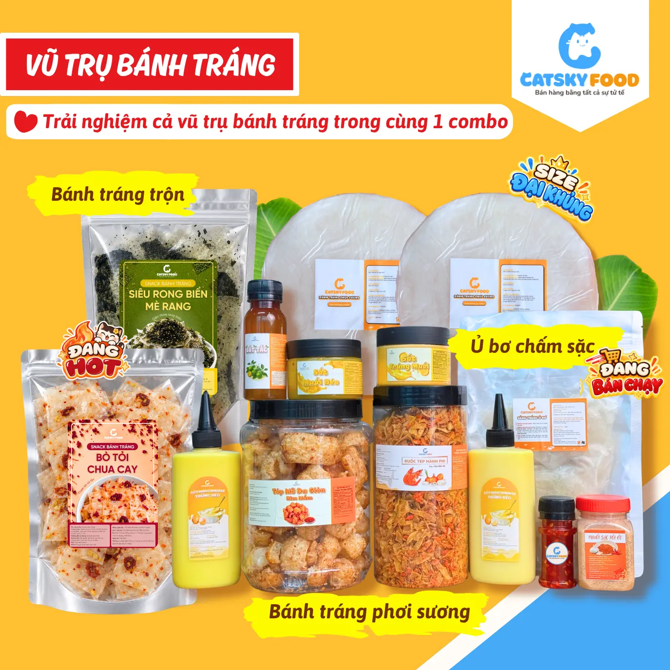[COMBO Bánh Tráng Must Try] Bánh Tráng Phơi Sương Catsky Food -  Full Topping Ruốc Tép Hành Phi Bơ, Có Sốt Muối Beo Chua Cay Nhẹ, Tặng Thêm Topping Hấp Dẫn, Đồ Ăn Vặt Snack Food