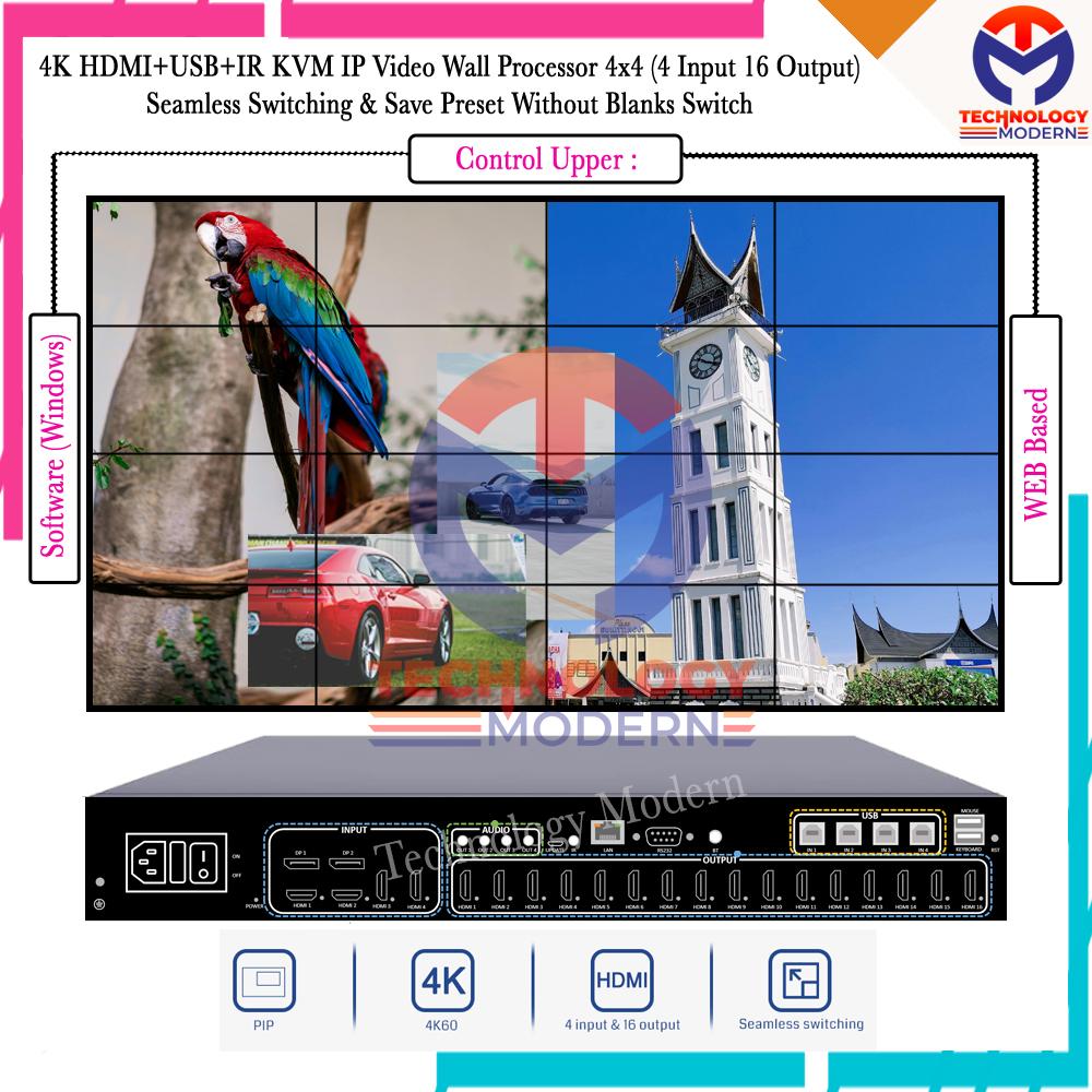 4K HDMI +USB+IR KVM IP Video Wall Processor/Controller 4x4 (4 Input 16 Output) Seamless Switching & Save Preset Without Blanks Switch