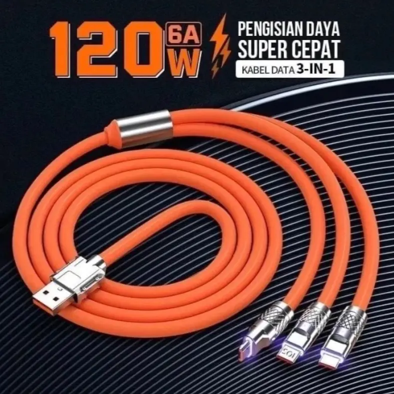 Kabel silikon 3in1 kabel data silikon kabel charger 120w