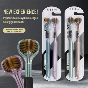 NEW VIRAL !!! Sikat Gigi Dewasa Sikat 3D Tiga Sisi Spesial Ultra Lembut Bersih Toothbrush Gusi sensitif & Behel Kawat Gigi 2 in 1