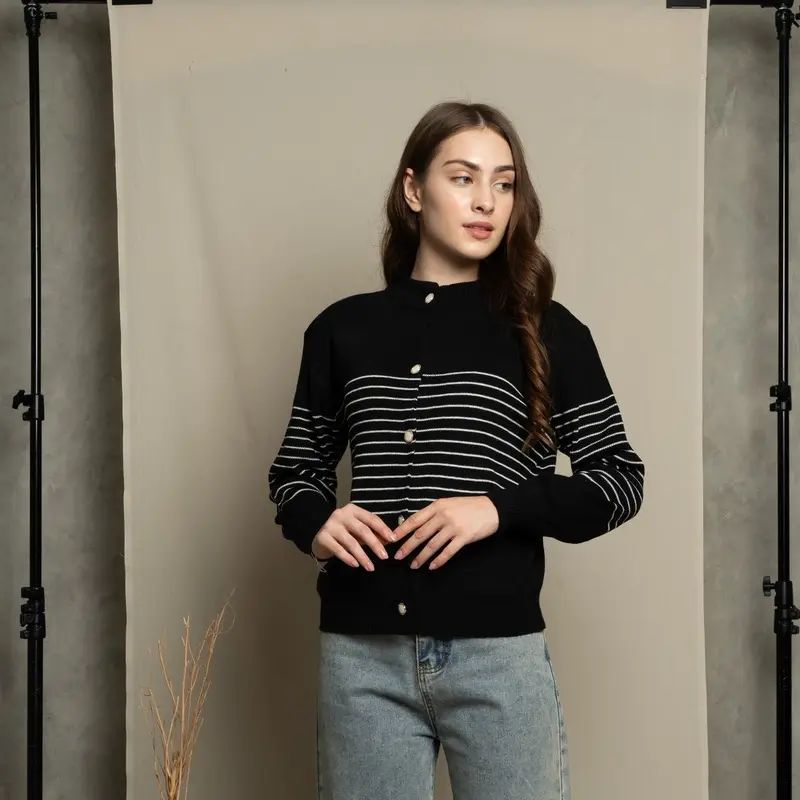 Haylook.id Millie Cardy Strip - Basic Cardigan Top Outer Wanita Knitwear - atasan kardigan Baju  Tangan Panjang 1