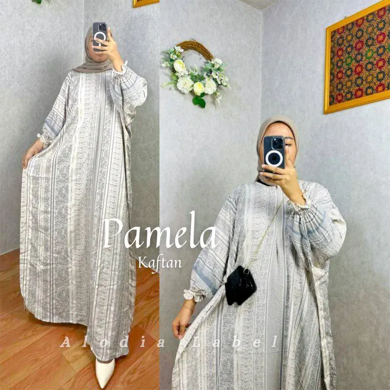 New Pamela kaftan jumbo bahan rayon busui muat sampai bb 150kg Hanya Boleh Dicuci Dengan Tangan Brown gami skaf 2