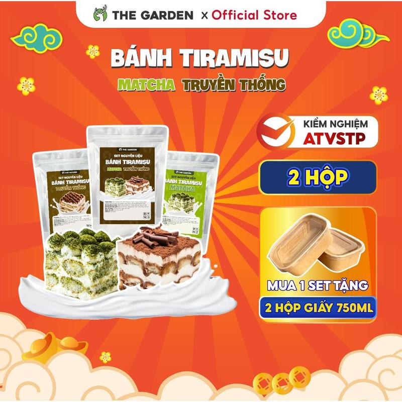 Set làm bánh Tiramisu THE GARDEN IGWT 2 vị cacao và matcha, set nguyên liệu thành phẩm 2 hộp 750ml (mỗi vị 1 hộp)