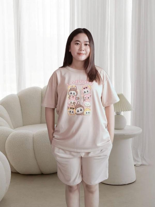 Setelan Baju Vistterry  labubu / One Set Kaos  & Hot Pant WANITA KEKINIAN Model / Stelan  Kaos Celana Pendek Wanita Terbaru bahan adem 1